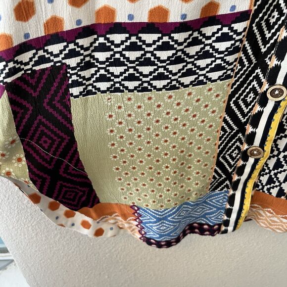 ANTHROPOLOGIE Women's Everyway Shirt Dress Size 2P Patchwork Boho Colorful Artsy - Picture 6 of 16